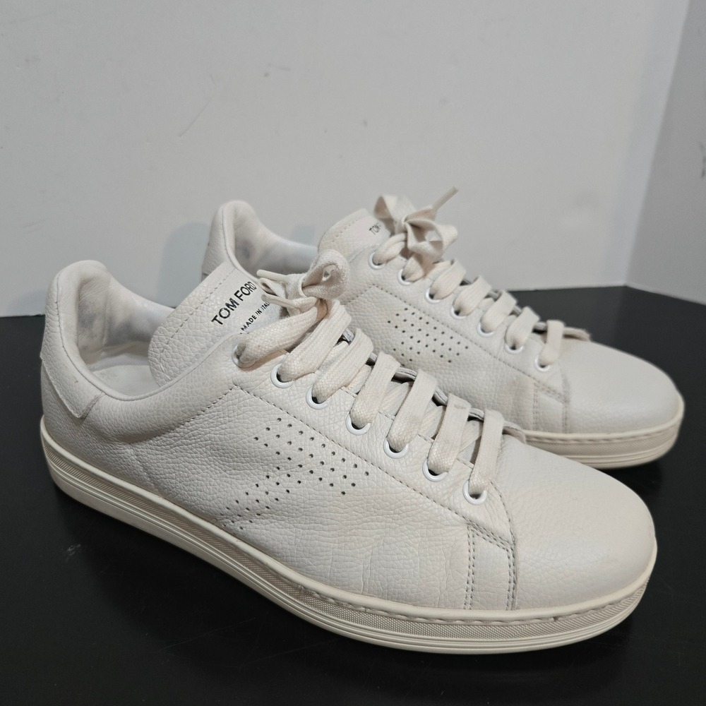 Tom Ford Warwick Men 8.5 White Leather Low Top Sneakers J1045 Italy Quiet Luxury